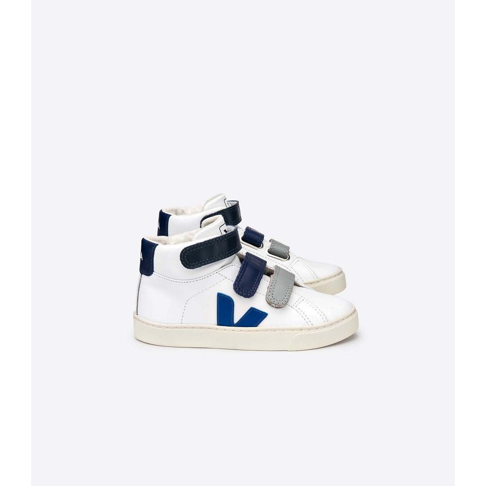 Veja ESPLAR MID LEATHER Kids\' High Tops White/Blue | CA 683YXF